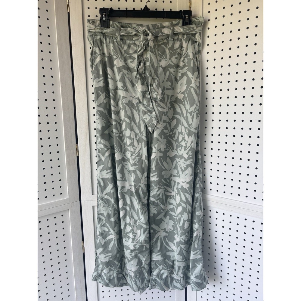 Cynthia Rowley Belted Wide Leg Lyocell Pants Green Floral‎ Print Women's M